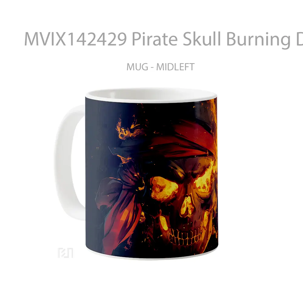 Mug Pirate Skull Burning Digital Art Gelas Keramik Unik - All-side / Desain