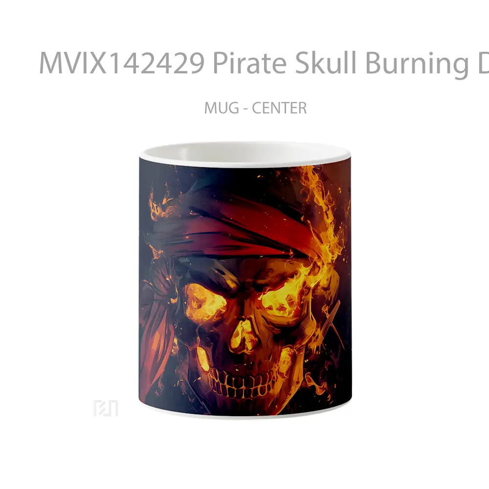 Mug Pirate Skull Burning Digital Art Gelas Keramik Unik
