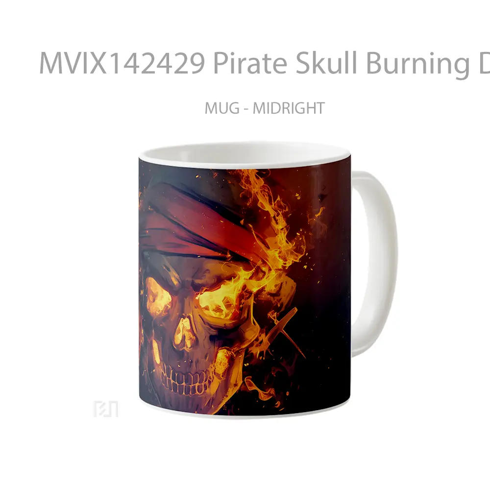Mug Pirate Skull Burning Digital Art Gelas Keramik Unik - All-side / Desain
