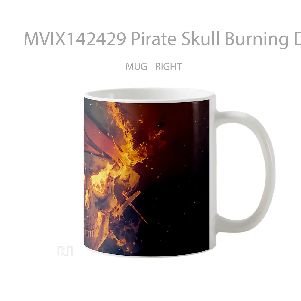 Mug Pirate Skull Burning Digital Art Gelas Keramik Unik - All-side / Desain