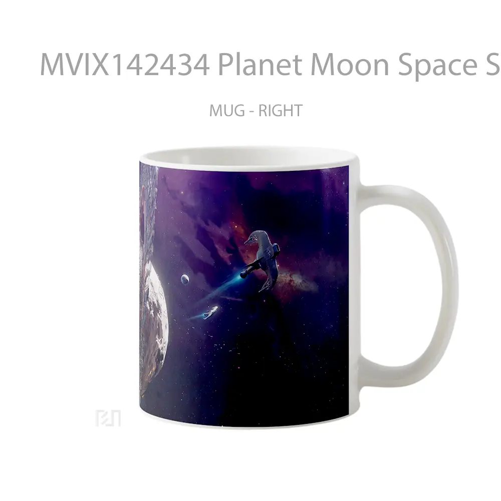 Mug Planet Moon Space Spaceship Gelas Keramik Unik - All-side / Desain