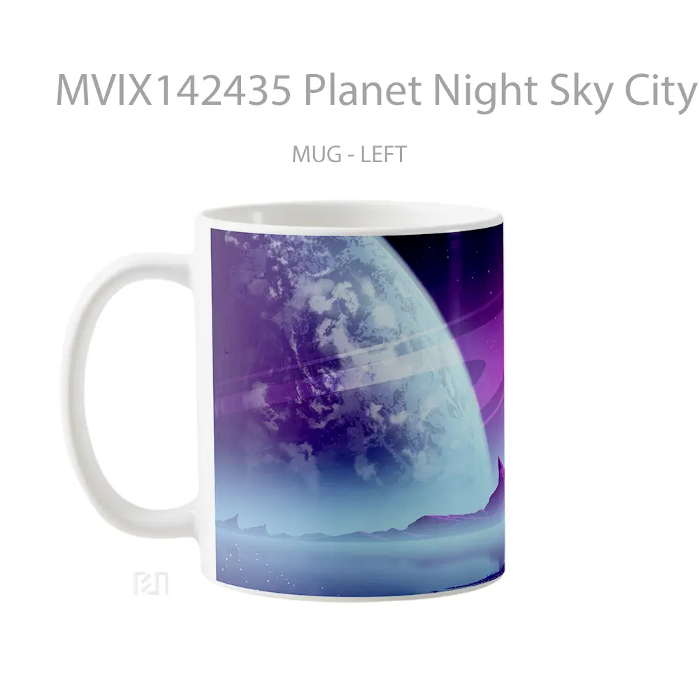 Mug Planet Night Sky City Scenery Digital Art Gelas Pemandangan Alam - All-side / Desain