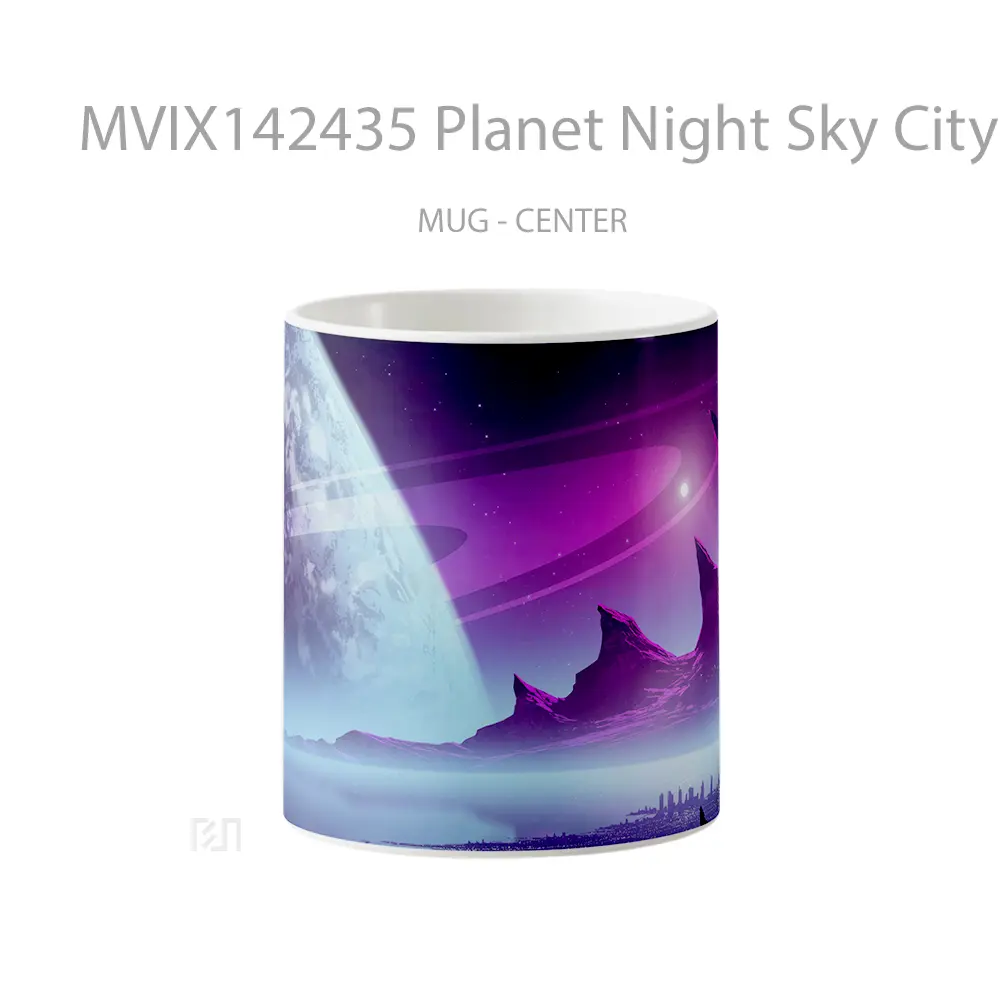 Mug Planet Night Sky City Scenery Digital Art Gelas Pemandangan Alam