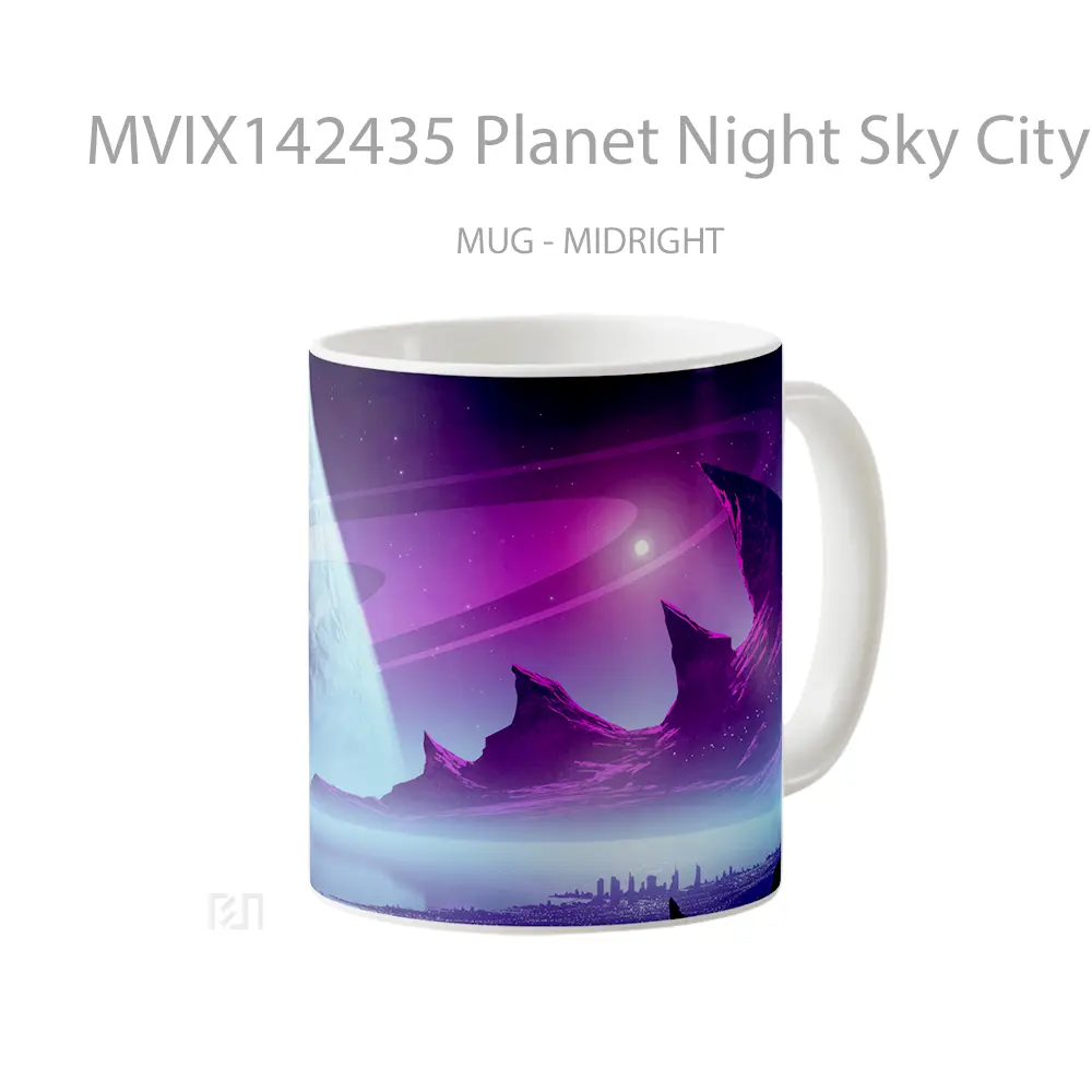 Mug Planet Night Sky City Scenery Digital Art Gelas Pemandangan Alam - All-side / Desain