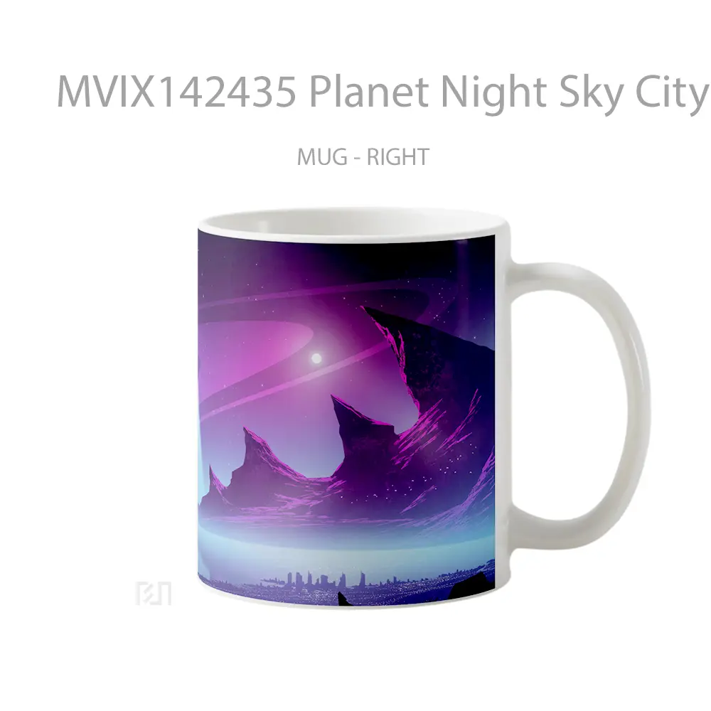 Mug Planet Night Sky City Scenery Digital Art Gelas Pemandangan Alam - All-side / Desain