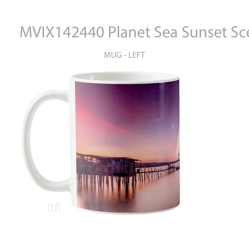 Mug Planet Sea Sunset Scenery Digital Art Gelas Pemandangan Alam - All-side / Desain