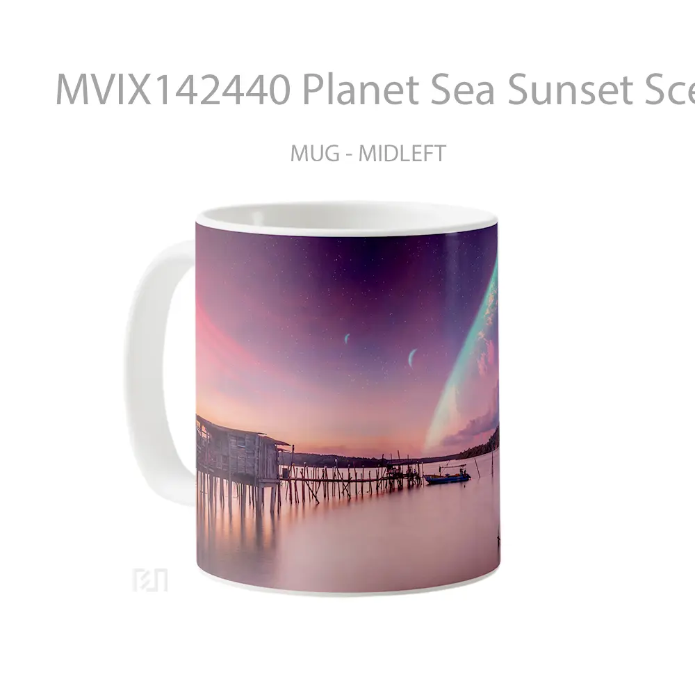 Mug Planet Sea Sunset Scenery Digital Art Gelas Pemandangan Alam - All-side / Desain