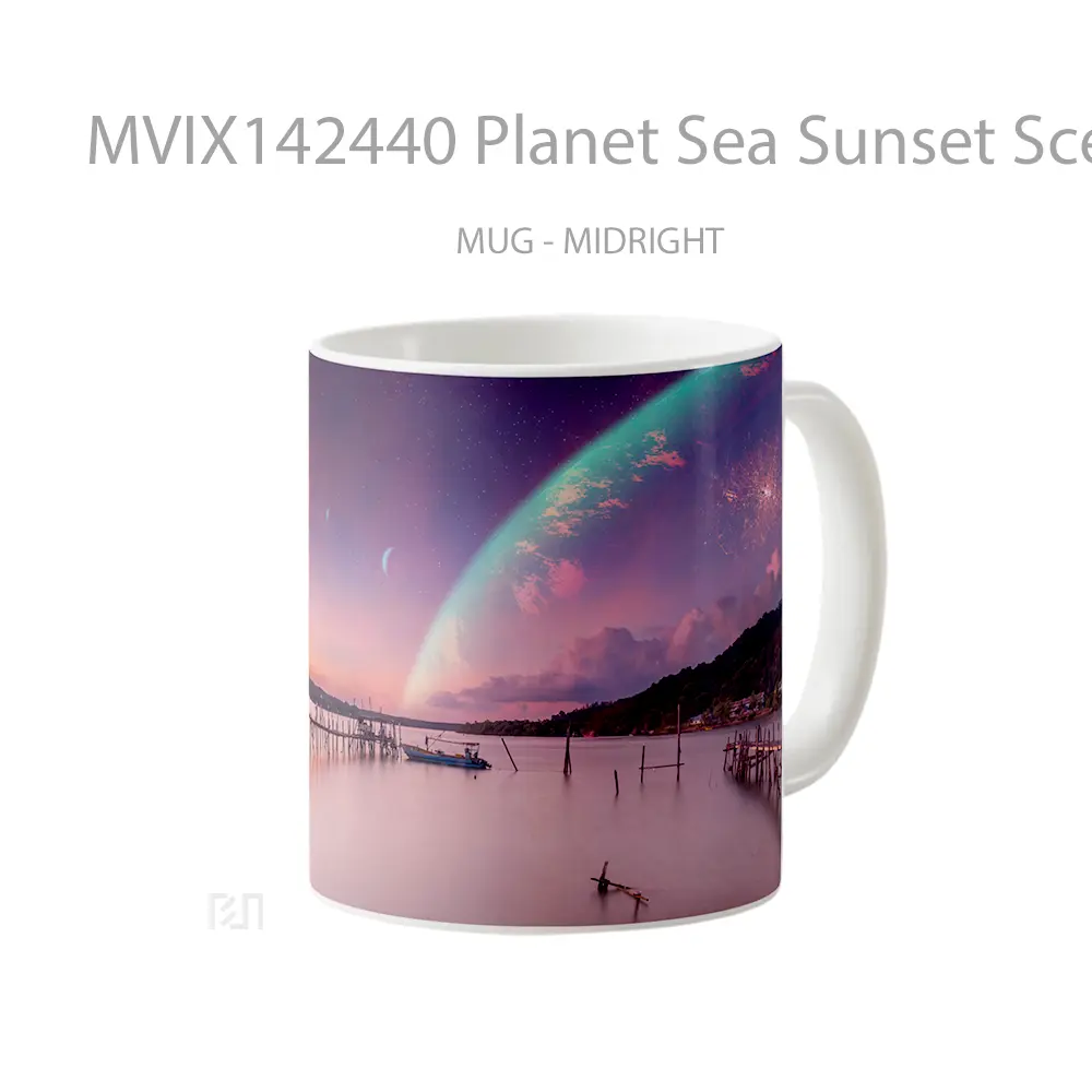 Mug Planet Sea Sunset Scenery Digital Art Gelas Pemandangan Alam - All-side / Desain