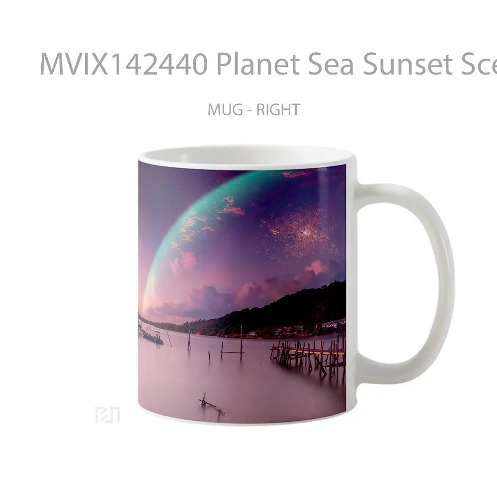 Mug Planet Sea Sunset Scenery Digital Art Gelas Pemandangan Alam - All-side / Desain