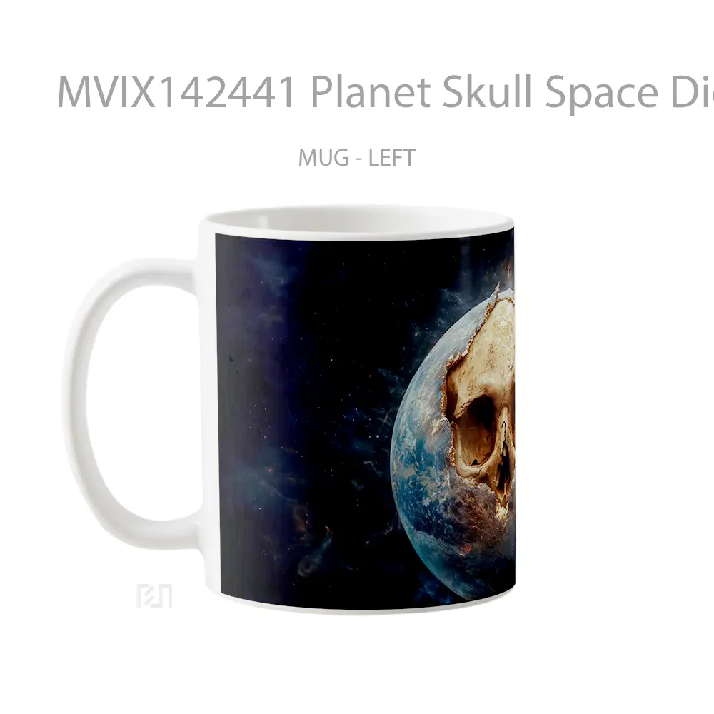 Mug Planet Skull Space Digital Art Gelas Keramik Unik - All-side / Desain