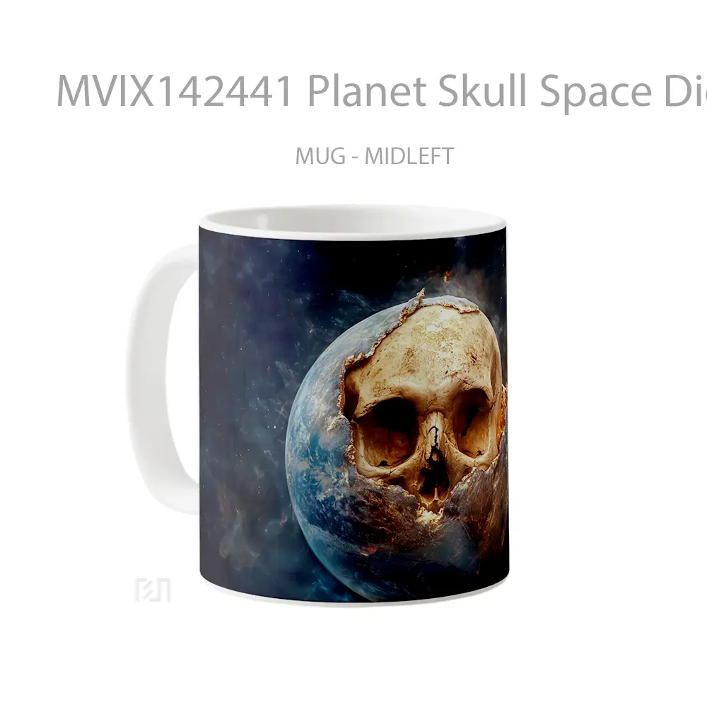 Mug Planet Skull Space Digital Art Gelas Keramik Unik - All-side / Desain