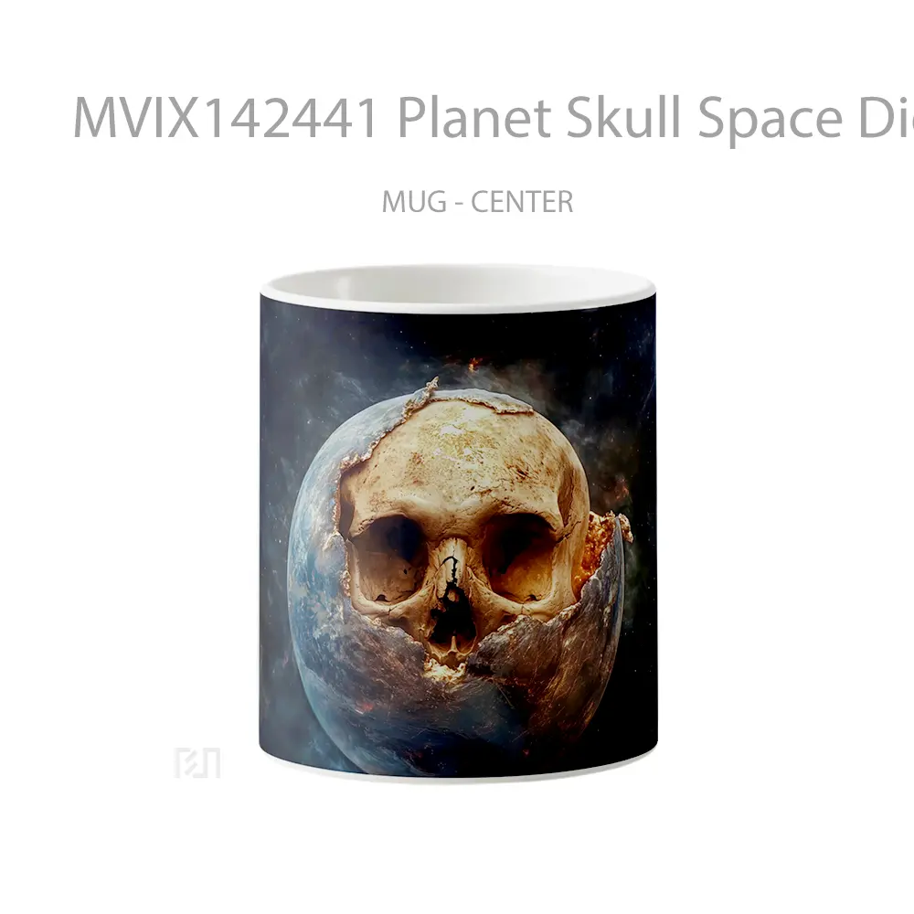Mug Planet Skull Space Digital Art Gelas Keramik Unik
