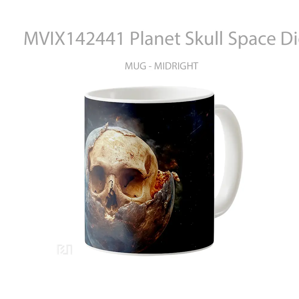Mug Planet Skull Space Digital Art Gelas Keramik Unik - All-side / Desain