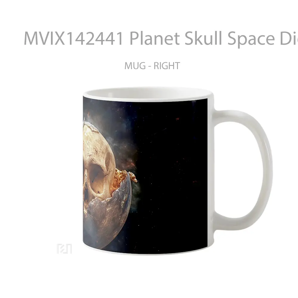 Mug Planet Skull Space Digital Art Gelas Keramik Unik - All-side / Desain
