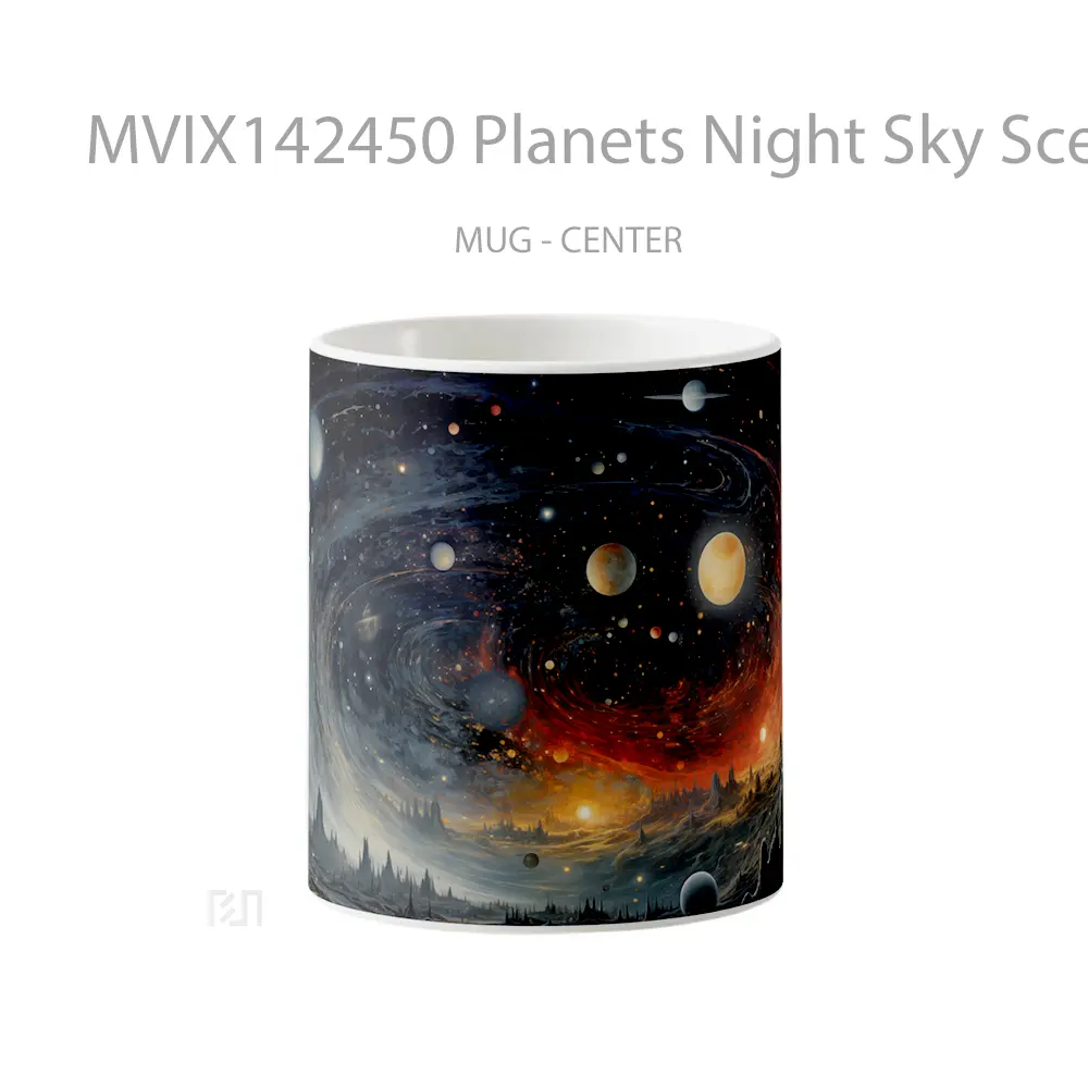 Mug Planets Night Sky Scenery Digital Art Gelas Pemandangan Alam