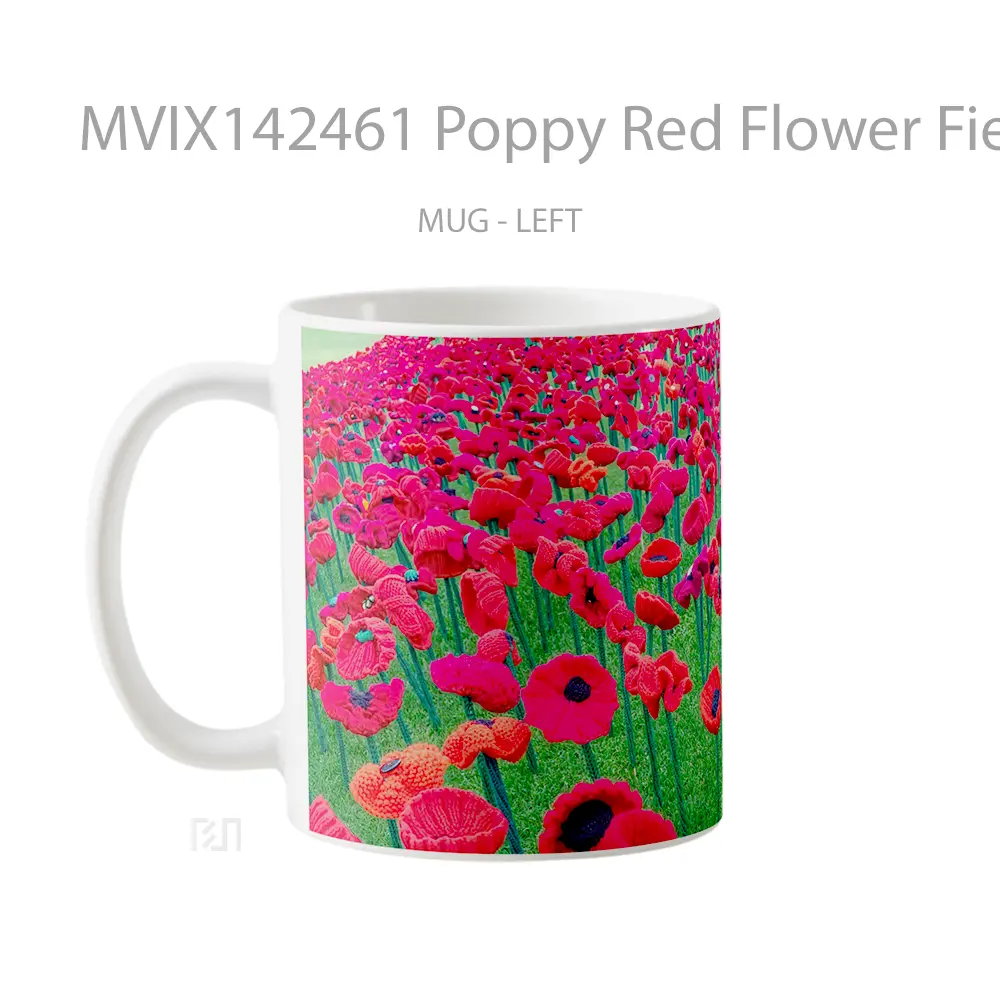 Mug Poppy Red Flower Field Scenery Gelas Keramik Unik - All-side / Desain