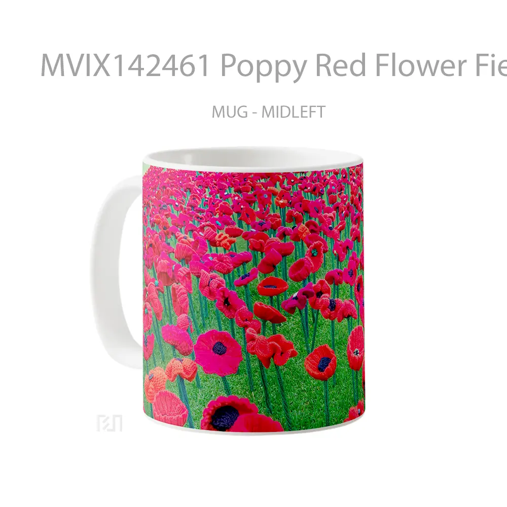 Mug Poppy Red Flower Field Scenery Gelas Keramik Unik - All-side / Desain