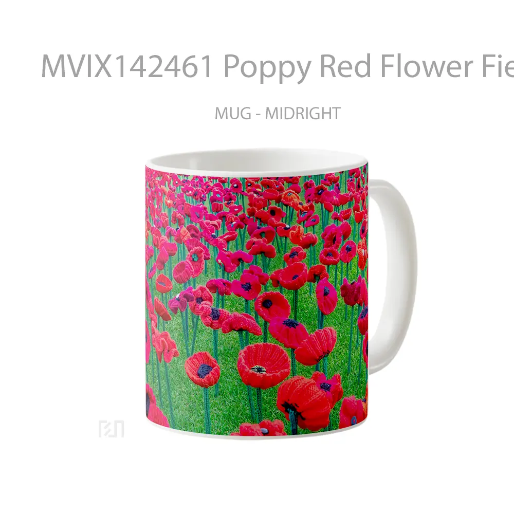 Mug Poppy Red Flower Field Scenery Gelas Keramik Unik - All-side / Desain