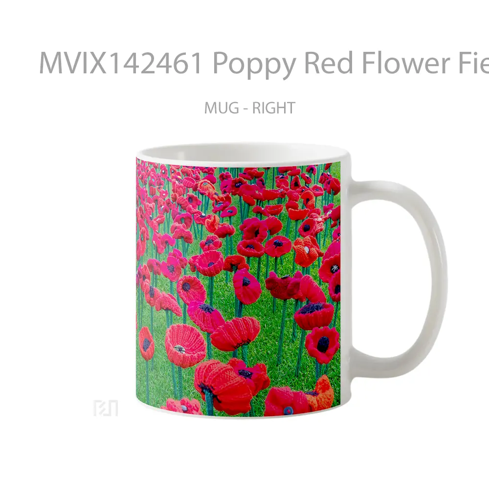 Mug Poppy Red Flower Field Scenery Gelas Keramik Unik - All-side / Desain