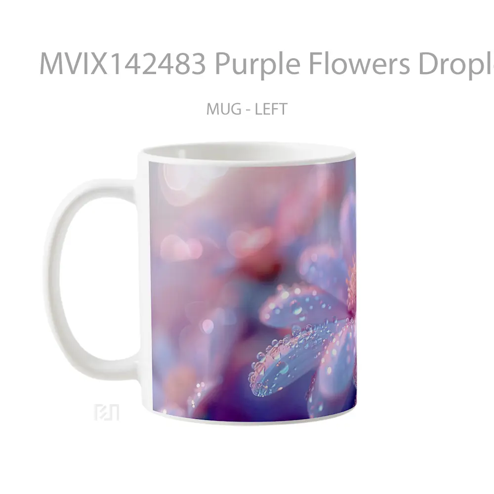 Mug Purple Flowers Droplet Digital Art Gelas Keramik Unik - All-side / Desain