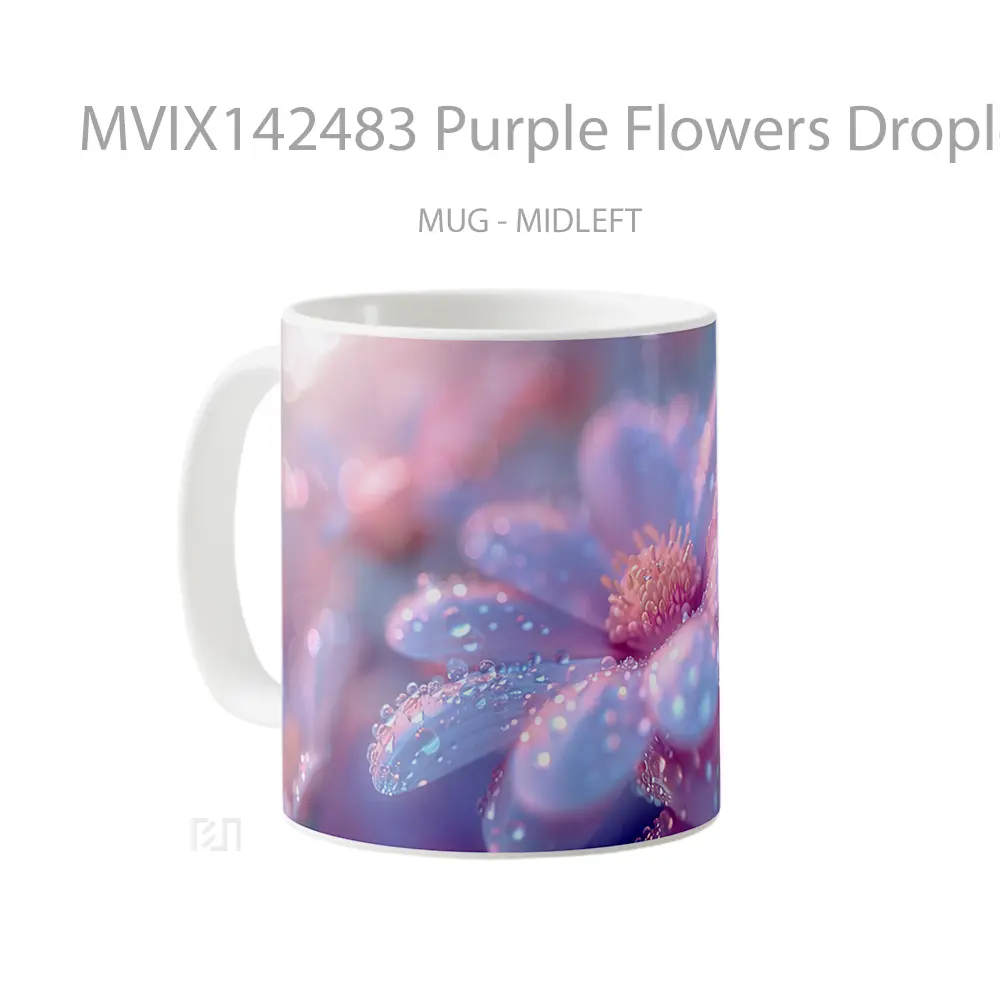 Mug Purple Flowers Droplet Digital Art Gelas Keramik Unik - All-side / Desain