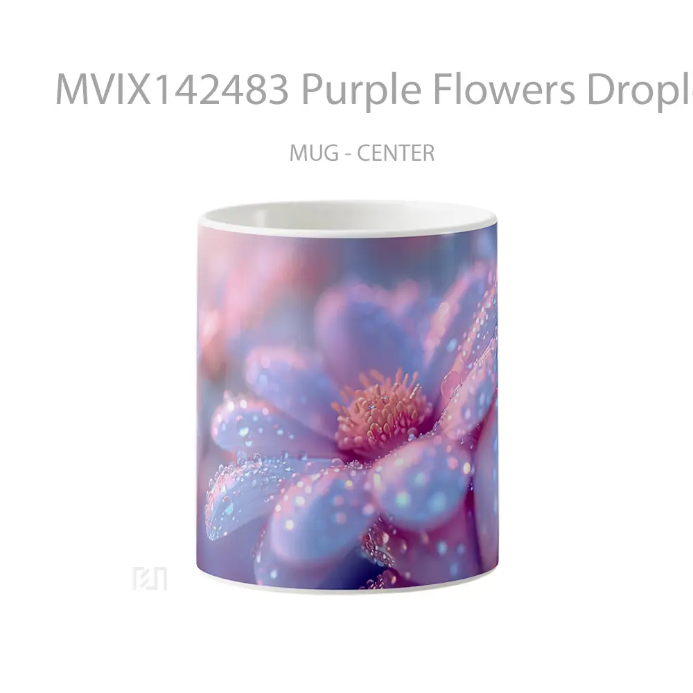Mug Purple Flowers Droplet Digital Art Gelas Keramik Unik