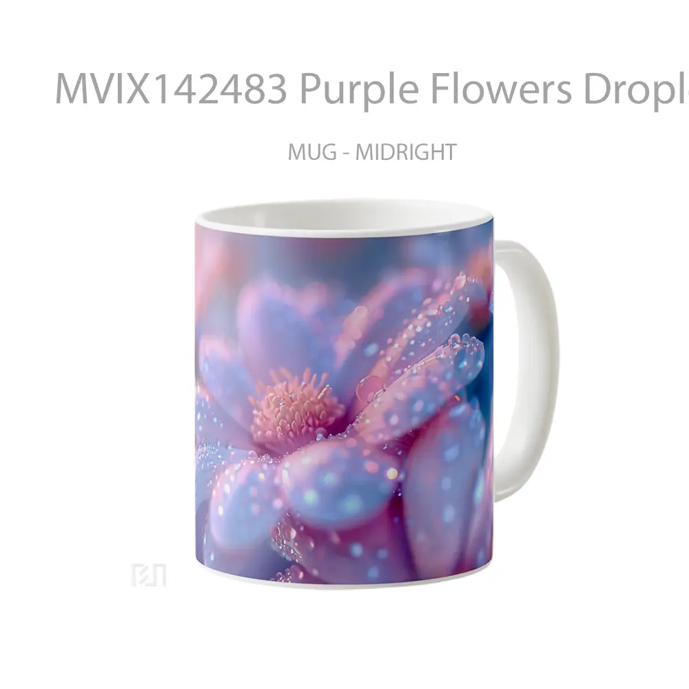 Mug Purple Flowers Droplet Digital Art Gelas Keramik Unik - All-side / Desain