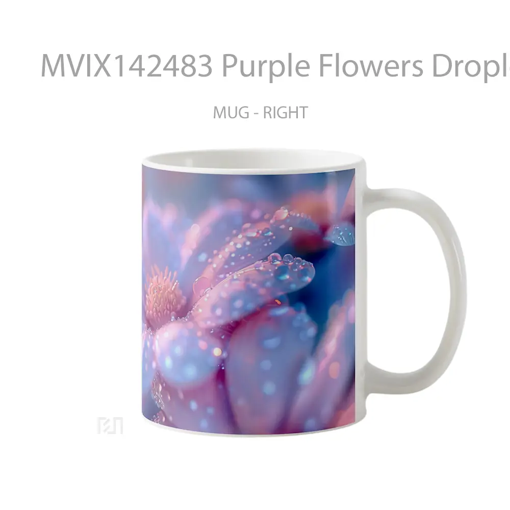 Mug Purple Flowers Droplet Digital Art Gelas Keramik Unik - All-side / Desain
