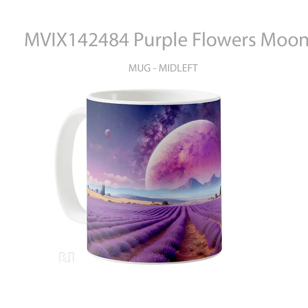 Mug Purple Flowers Moon Planet Scenery Gelas Keramik Unik - All-side / Desain