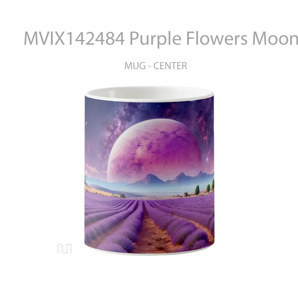 Mug Purple Flowers Moon Planet Scenery Gelas Keramik Unik