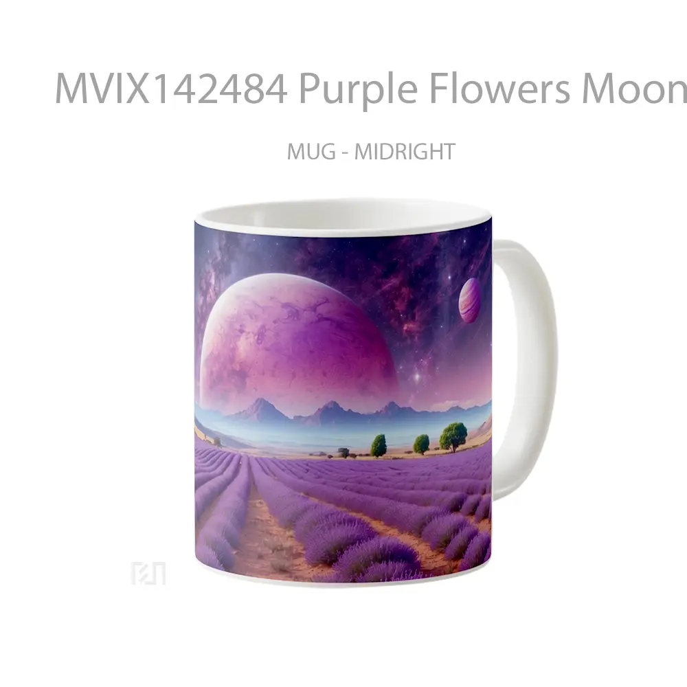 Mug Purple Flowers Moon Planet Scenery Gelas Keramik Unik - All-side / Desain