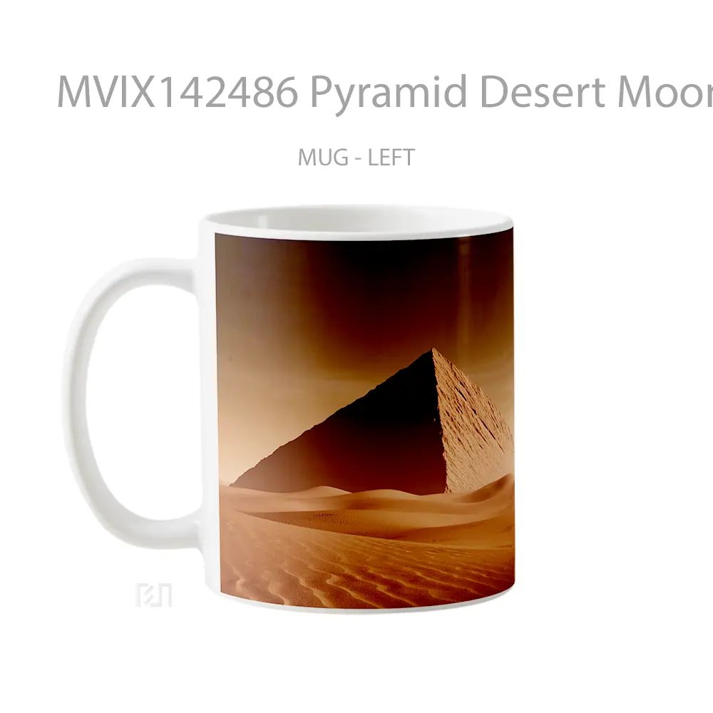 Mug Pyramid Desert Moon Night Scenery Gelas Keramik Unik - All-side / Desain
