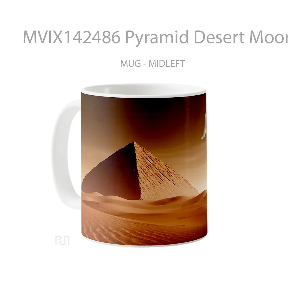 Mug Pyramid Desert Moon Night Scenery Gelas Keramik Unik - All-side / Desain