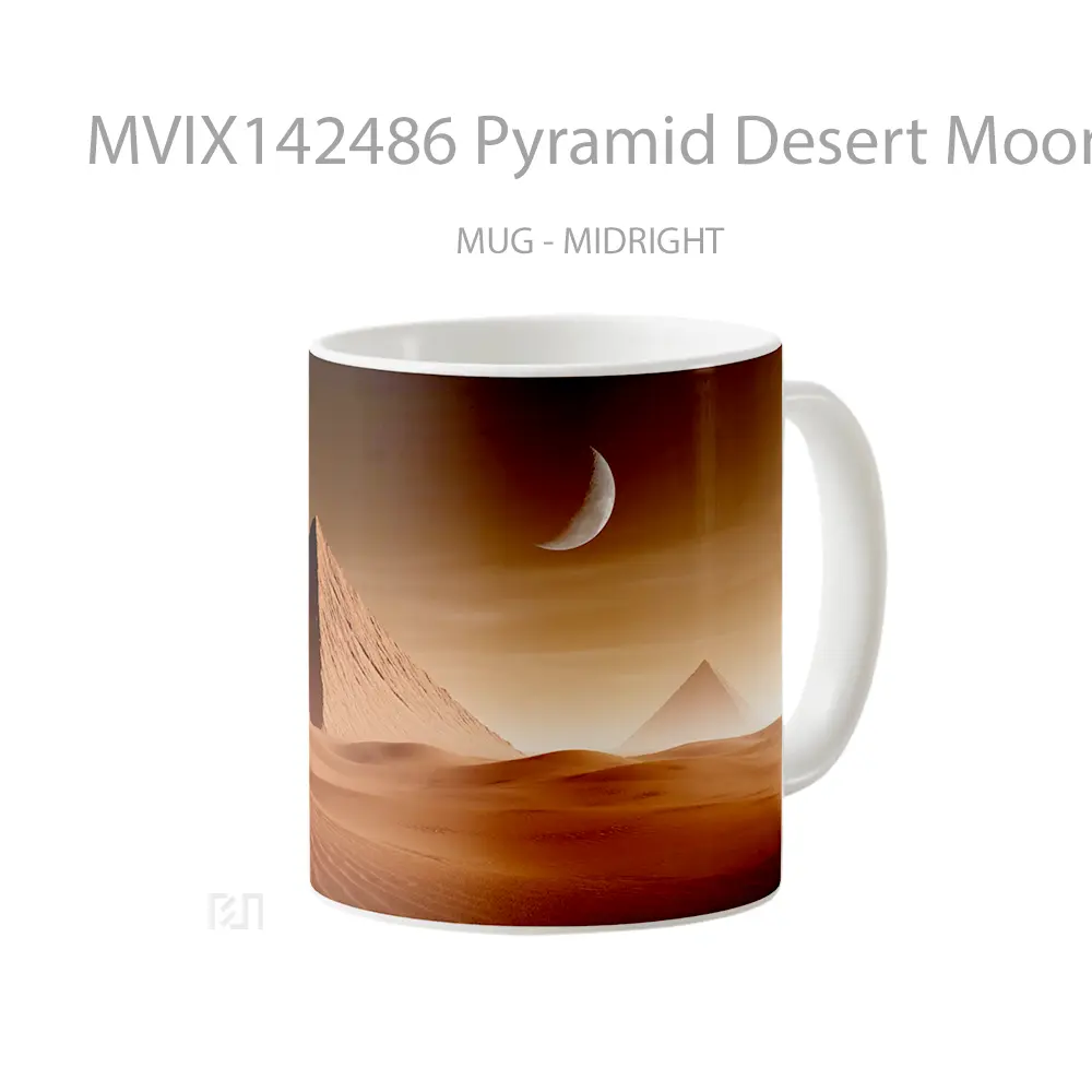 Mug Pyramid Desert Moon Night Scenery Gelas Keramik Unik - All-side / Desain