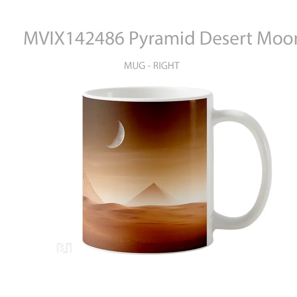 Mug Pyramid Desert Moon Night Scenery Gelas Keramik Unik - All-side / Desain