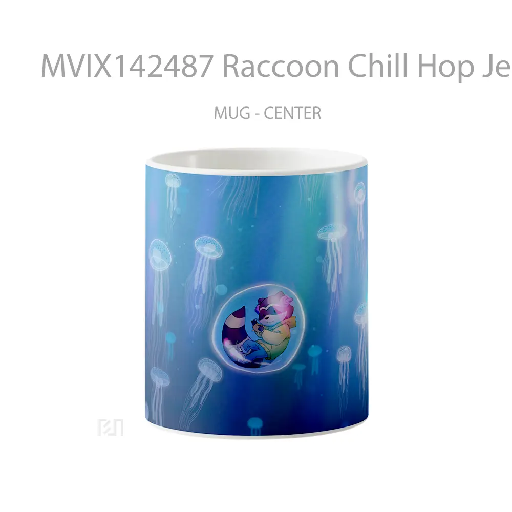 Mug Raccoon Chill Hop Jellyfish Underwater Digital Art Gelas Keramik Unik