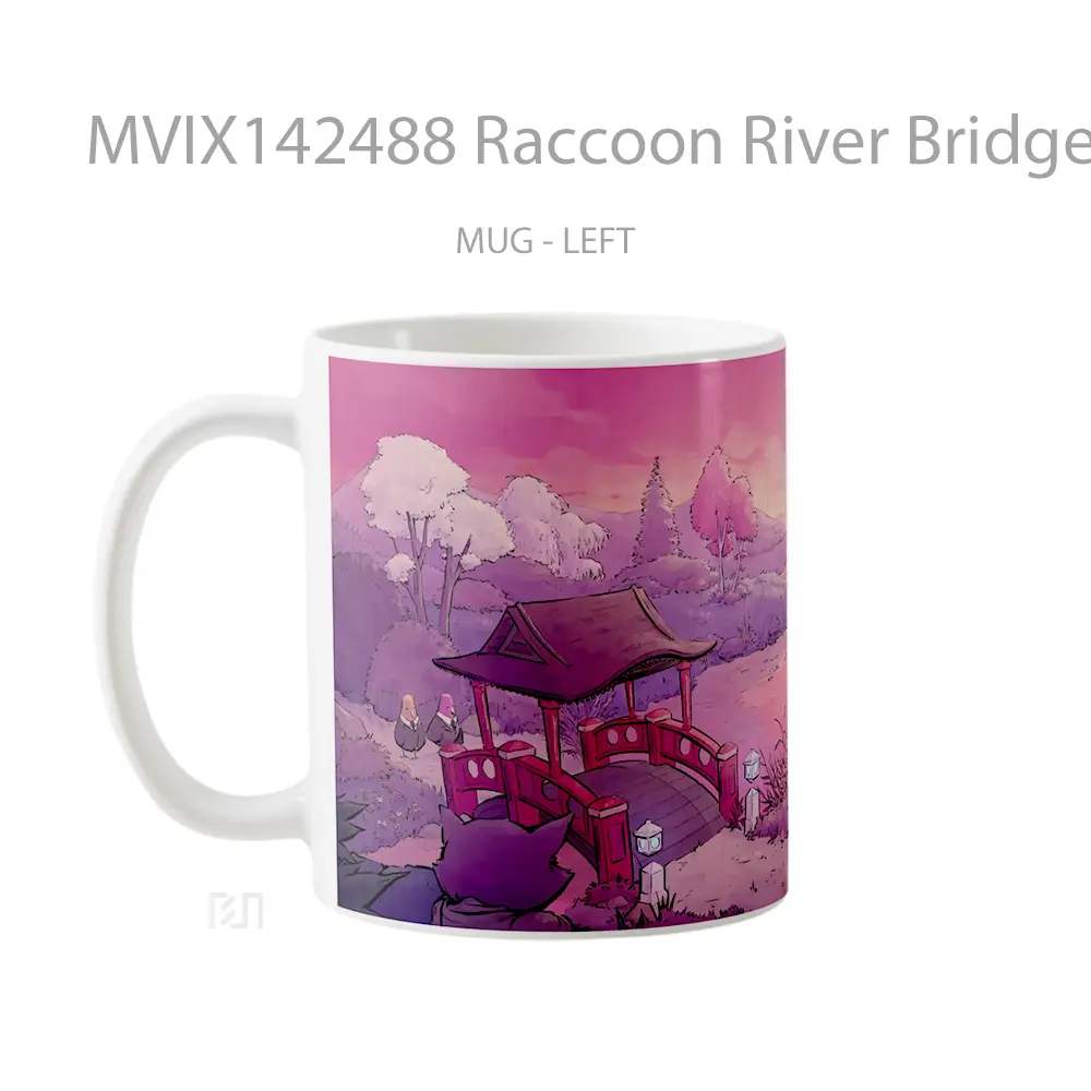 Mug Raccoon River Bridge Scenery Digital Art Gelas Keramik Unik - All-side / Desain