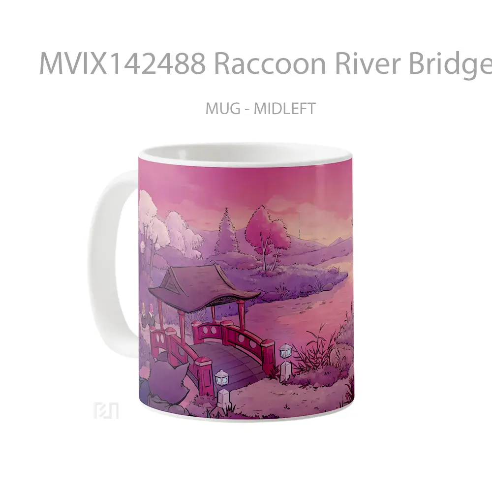 Mug Raccoon River Bridge Scenery Digital Art Gelas Keramik Unik - All-side / Desain