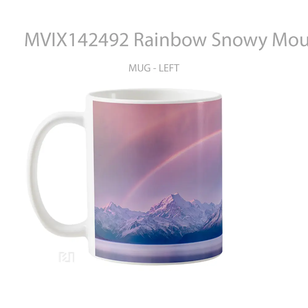 Mug Rainbow Snowy Mountain Landscape Lake Scenery Gelas Pemandangan Alam - All-side / Desain