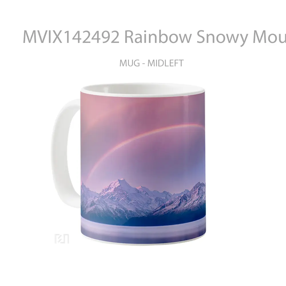 Mug Rainbow Snowy Mountain Landscape Lake Scenery Gelas Pemandangan Alam - All-side / Desain