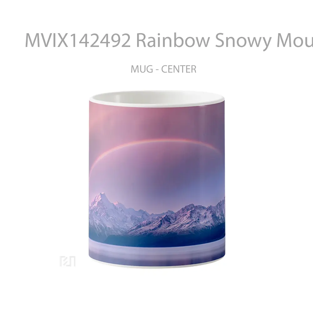 Mug Rainbow Snowy Mountain Landscape Lake Scenery Gelas Pemandangan Alam
