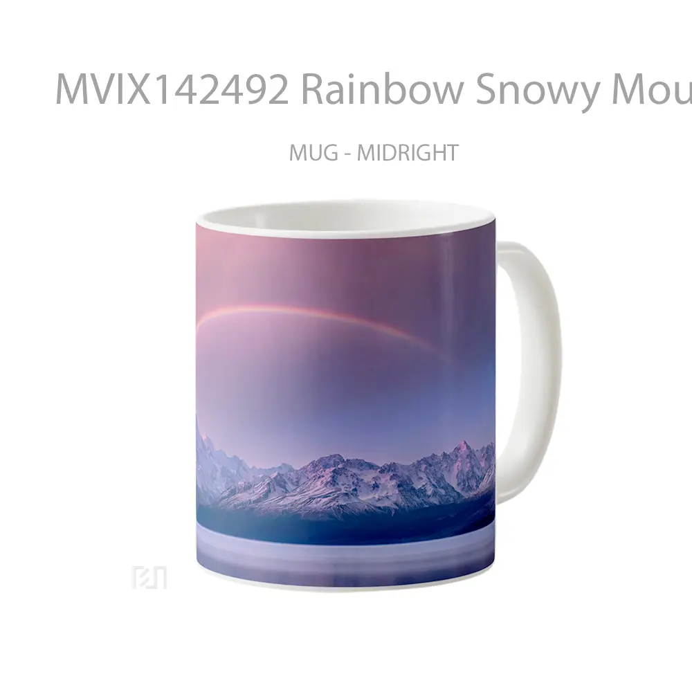 Mug Rainbow Snowy Mountain Landscape Lake Scenery Gelas Pemandangan Alam - All-side / Desain