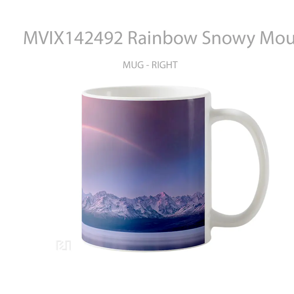Mug Rainbow Snowy Mountain Landscape Lake Scenery Gelas Pemandangan Alam - All-side / Desain