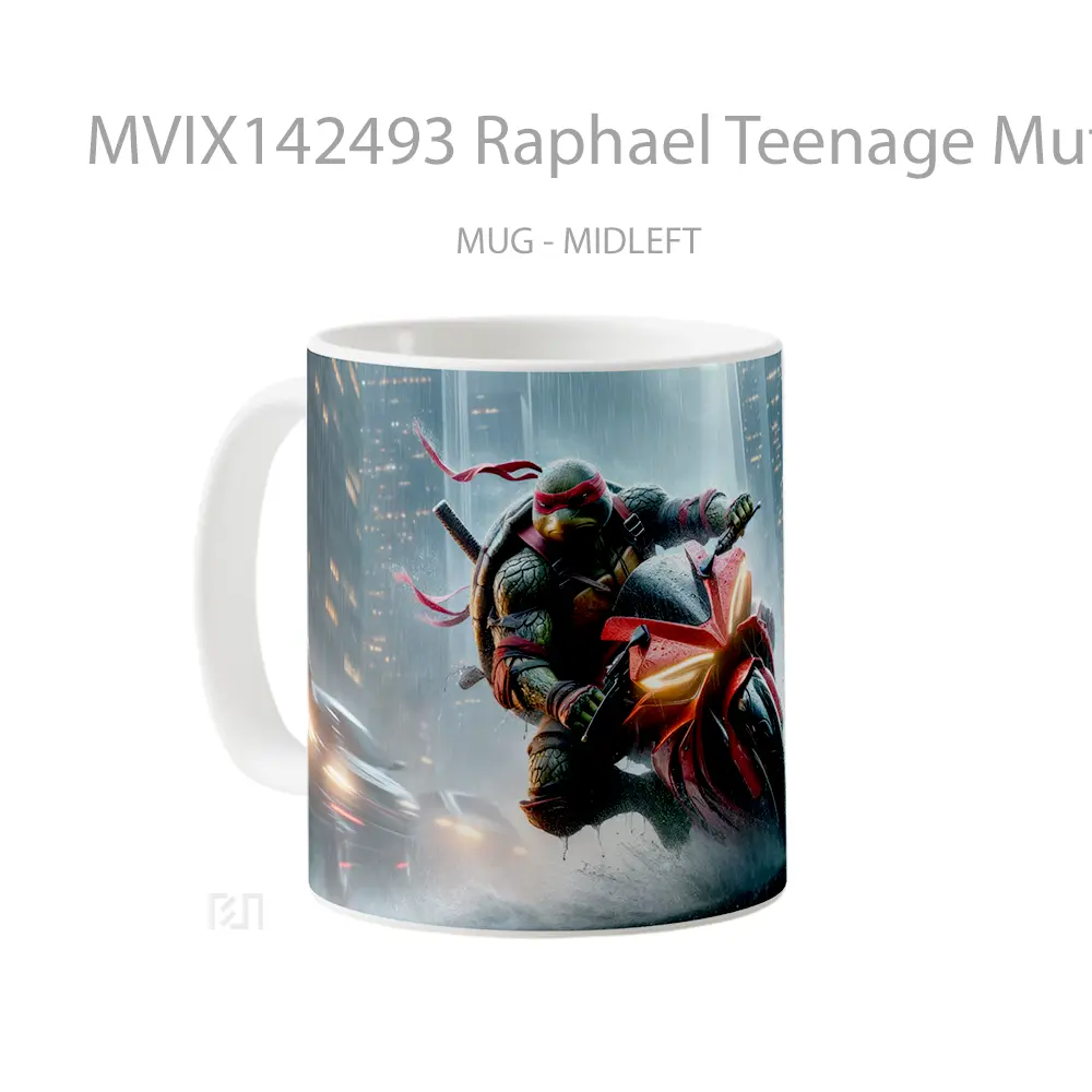 Mug Raphael Teenage Mutant Ninja Turtle Riding Motorcycle Gelas Keramik Unik - All-side / Desain