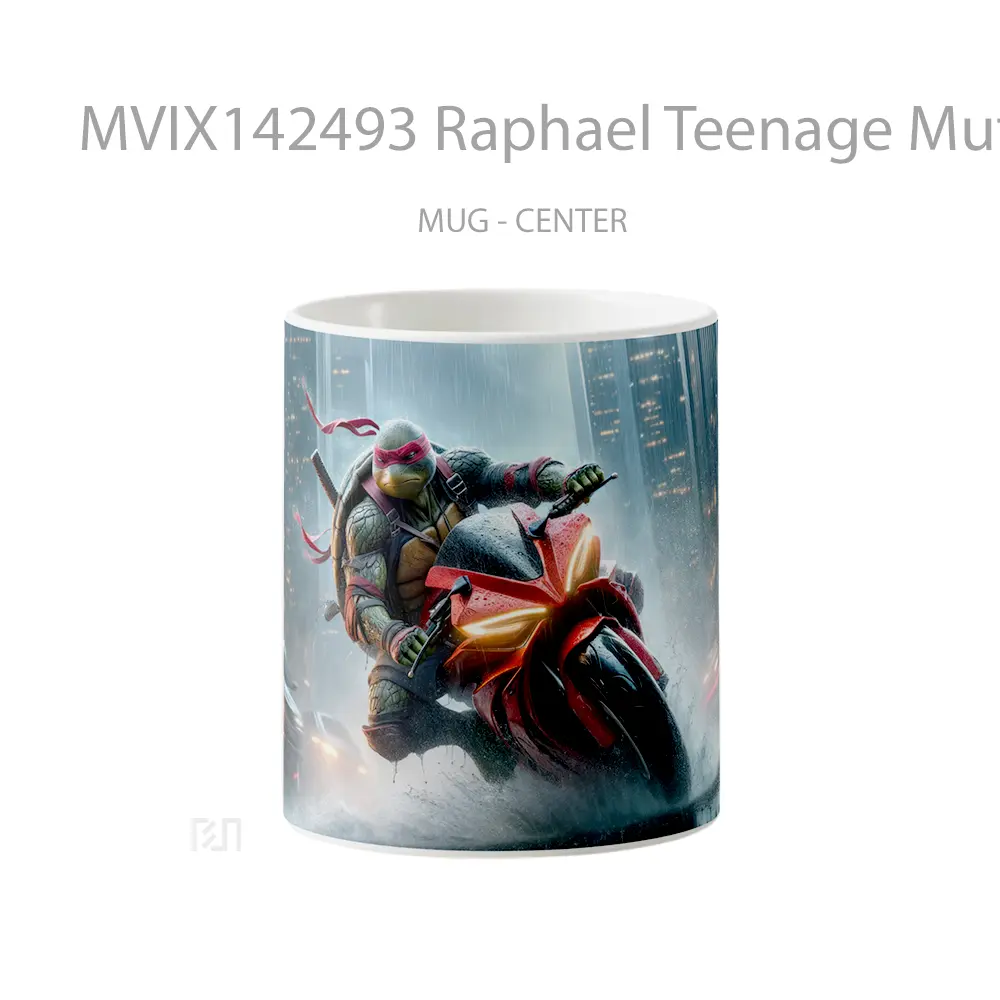 Mug Raphael Teenage Mutant Ninja Turtle Riding Motorcycle Gelas Keramik Unik