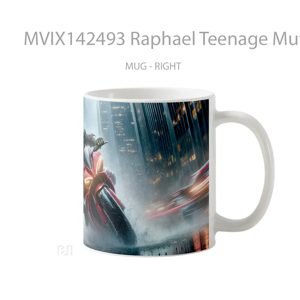 Mug Raphael Teenage Mutant Ninja Turtle Riding Motorcycle Gelas Keramik Unik - All-side / Desain