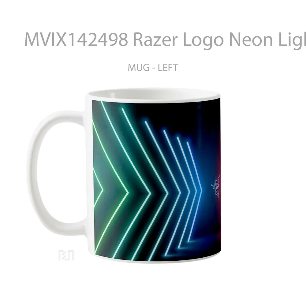 Mug Razer Logo Neon Lights Background Digital Art Gelas Keramik Unik - All-side / Desain