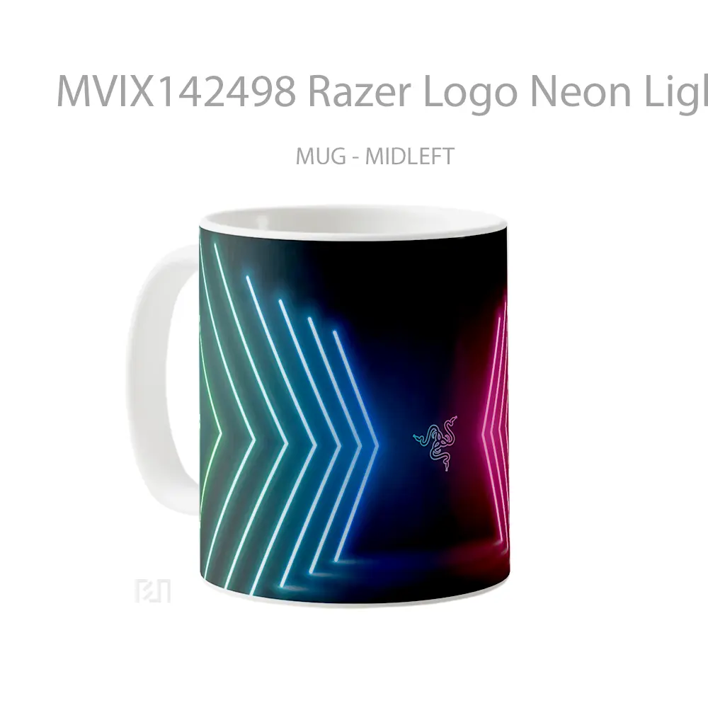 Mug Razer Logo Neon Lights Background Digital Art Gelas Keramik Unik - All-side / Desain