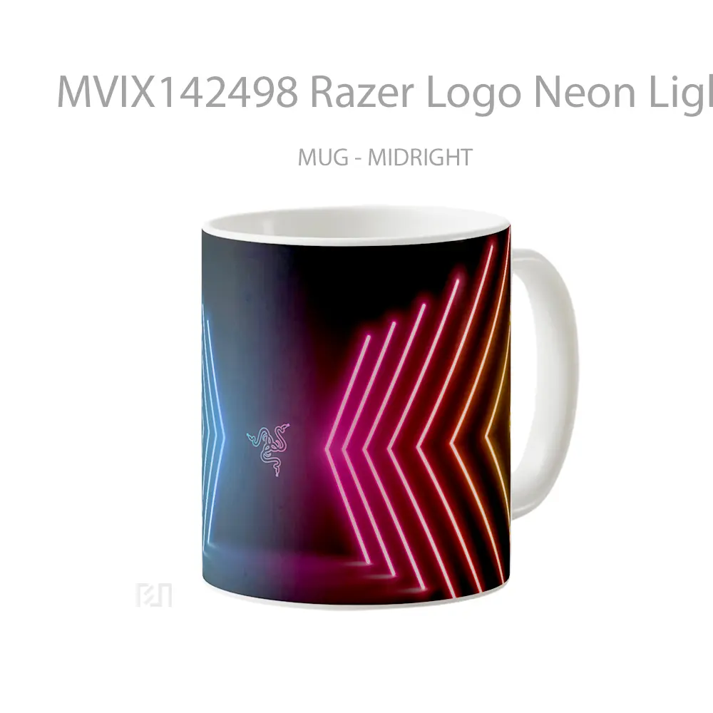 Mug Razer Logo Neon Lights Background Digital Art Gelas Keramik Unik - All-side / Desain