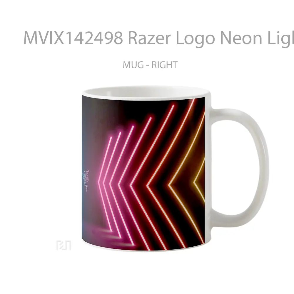 Mug Razer Logo Neon Lights Background Digital Art Gelas Keramik Unik - All-side / Desain